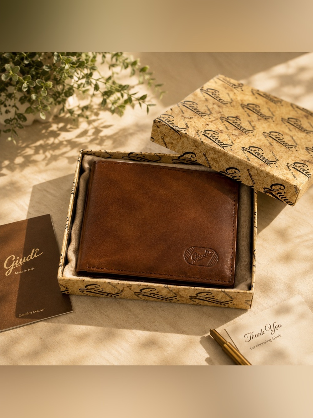 Giudi Genuine Leather Men’s Wallet Brown Made In Italy Bifold Coin Pocket NIB